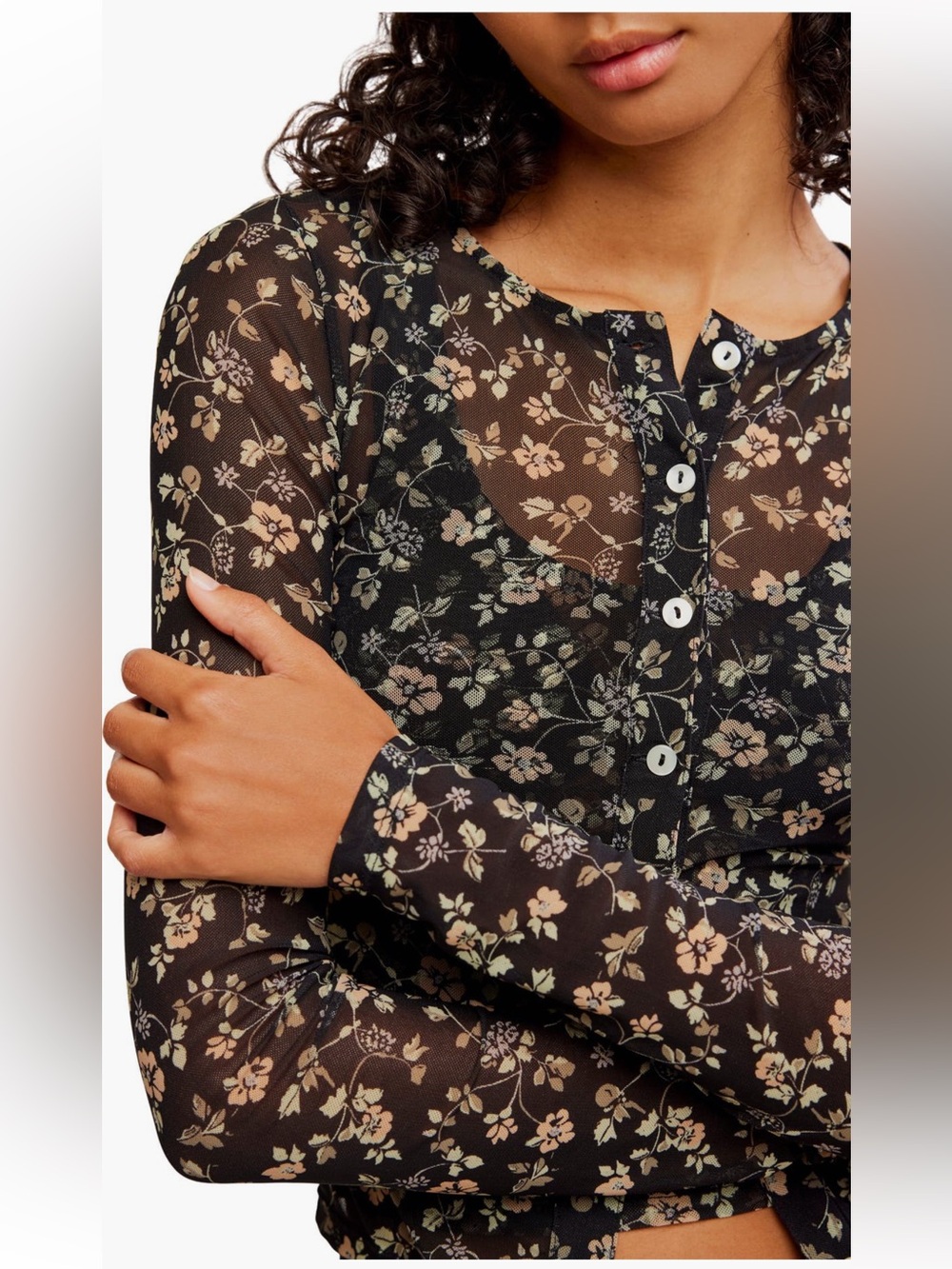Free People Black Sheer Floral Crop Camisole and Cardigan Set - Picture 3 of 12
